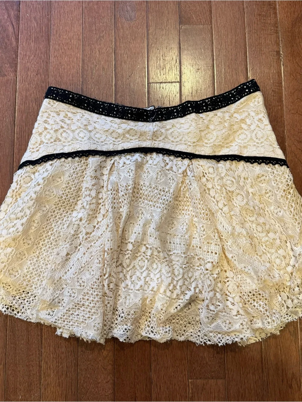 Free People Cream Lace Skirt with Black Trim